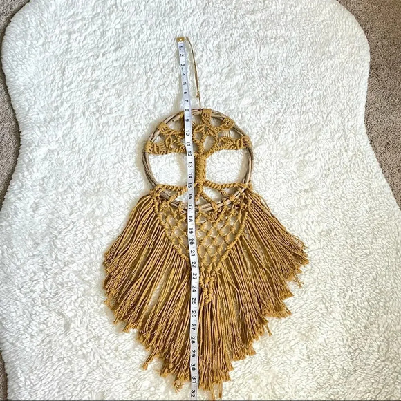 Macrame Handmade Wall Hanging Boho Tree of Life Dream Catcher Mustard - Picture 2 of 4
